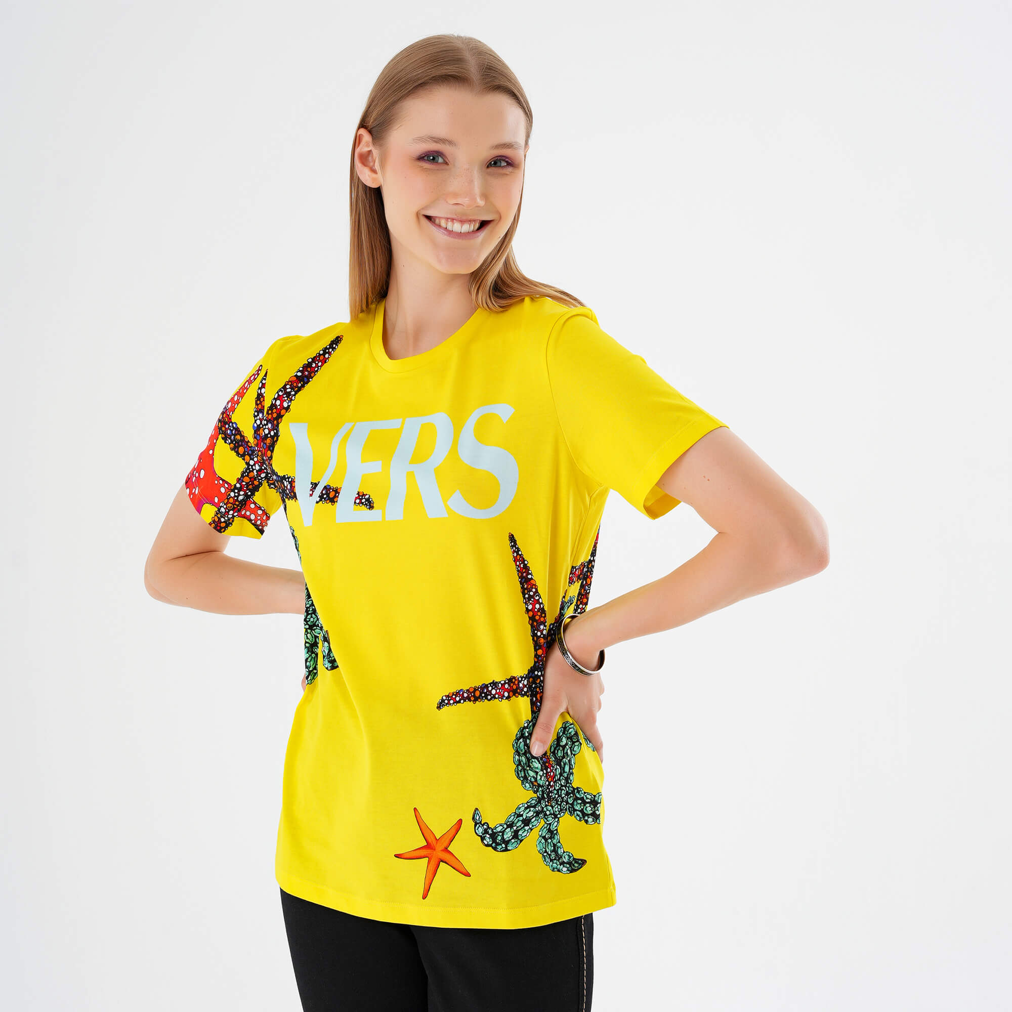 Versace - Yellow Starfish Printed Cotton T shirt IT42